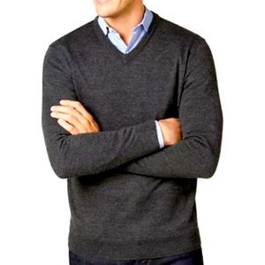 Club Room Wool Blend Charcoal Gray V-neck Sweater Large
